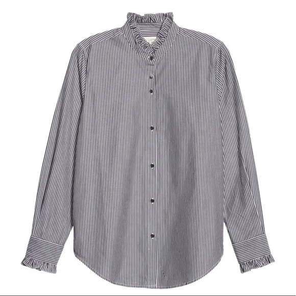 NILI LOTAN Lydia Stripe Ruffle Trim Shirt - Picture 1 of 4